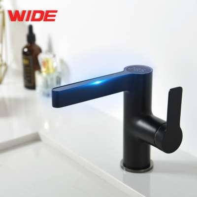 New design matt black intelligent temperature digital display hot cold water basin faucet