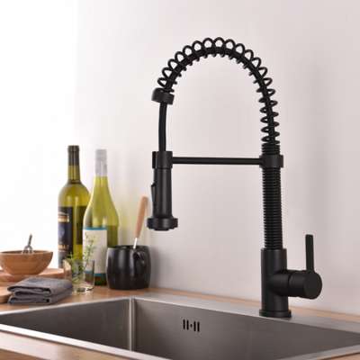 Low lead black kitchen sink mixer tap faucet with pull out handspray