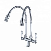 Low moq cold water chrome wall mounted tap double headed two handle kitchen faucet