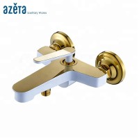 White And Gold Single Handle European Bathroom Bath Shower Taps Mixer Faucet