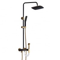 Luxury Wall Mounted Head Rain Column Bath Faucet With Shattaf Bidet Spray Bathroom Black Gold Shower Set