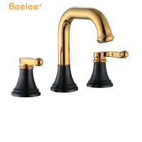 Beelee Gold Black Deck Mount Bathtub Faucet Set With 3 Hole