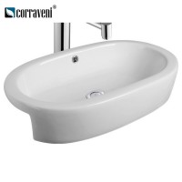 new design sanitaryware art basin semi recessed ceramic basin