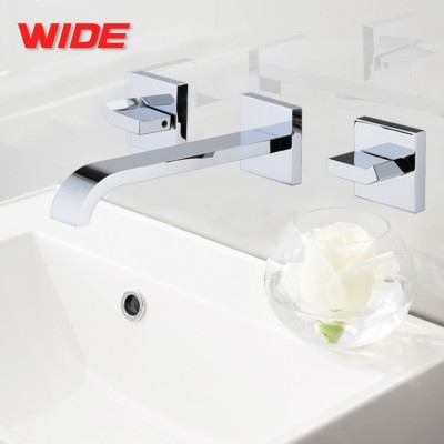 Cheap brass wall mounted basin faucet in 3 hole, faucet accessories